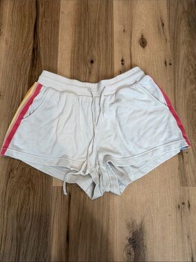 American Eagle Outfitters White Terry Shorts with Pink & Yellow Side Stripes